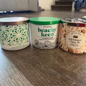 Bath & Body Works Candle Set of 3 - BRAND NEW- Coconut Cream Pie, Beachy Keen
